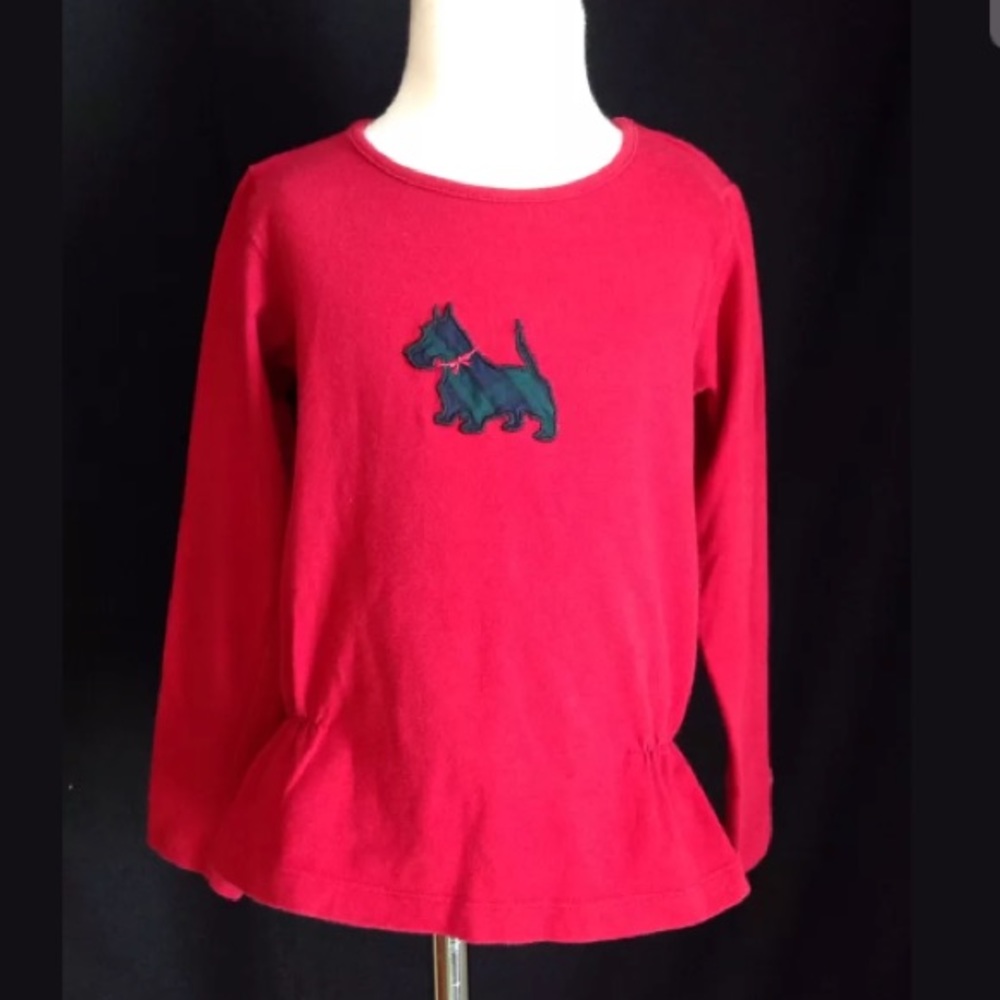 RALPH LAUREN Red Scotty Dog Peplum Shirt 5 EUC